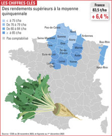 Rendements des betteraves sucrières dans les principales zonnes de production françaises Rendements des betteraves sucrières dans les principales zonnes de production françaises