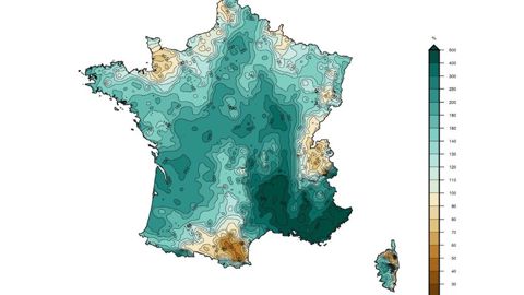 L'excédent de pluie s'élève en moyenne à 85 % sur mars 2024. L'excédent de pluie s'élève en moyenne à 85 % sur mars 2024.