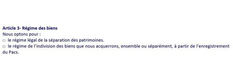 extrait de la convention type de Pacs