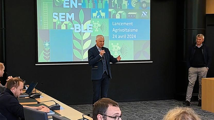 Damien François, directeur général du groupe Noriap, et Bertrand Drouot L’Hermine, directeur général délégué au développement de TSE, lors du lancement du projet, mercredi 24 avril.