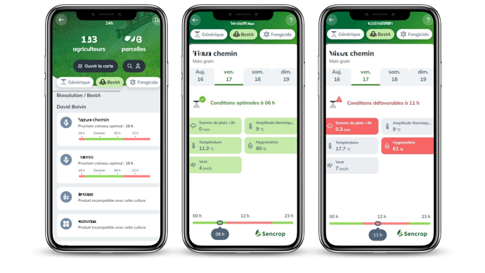 Les agriculteurs et techniciens agricoles de la Cal et de Terres du Sud peuvent consulter leur appli Sencrop pour visualiser les meilleures fenêtres pour positionner le Best-a d'Elicit Plant.