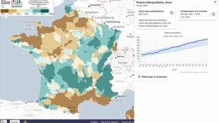 Comparaison à la normale du cumul de précipitation sur la période « hiver » (à partir du 31 octobre 2023) à l'échelle nationale.