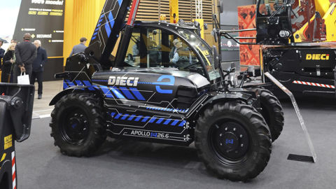 Le prototype du chariot télescopique électrique Dieci Apollo e 26.6 présenté à Intermat 2024.