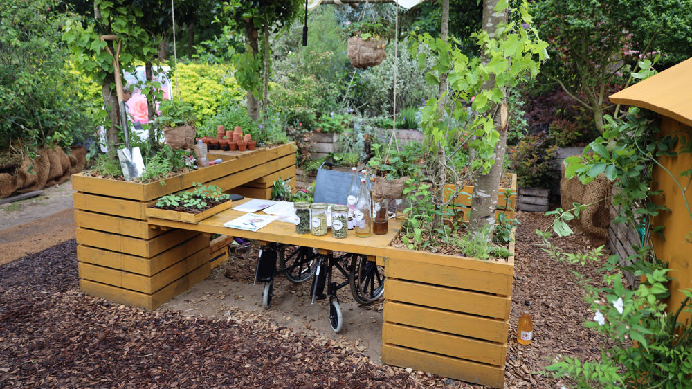 La création « Jardins des sens, jardins de soins », un espace proposé par l'association Jardins & Santé et conçu par la paysagiste Mathilde Tielman.