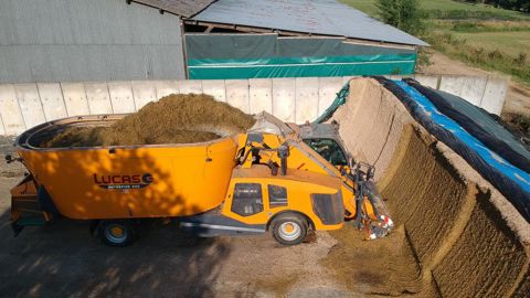 Sur chaque ferme, le chauffeur effectue un chargement quotidien pour le troupeau des laitières. Un jour sur deux, il recharge le bol pour nourrir également les génisses.