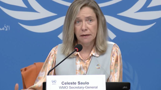 La secrétaire générale de l’Organisation météorologique mondiale, rattachée à l'ONU, présente les conclusions du dernier rapport sur l'état des ressources mondiales en eau en 2023. La secrétaire générale de l’Organisation météorologique mondiale, rattachée à l'ONU, présente les conclusions du dernier rapport sur l'état des ressources mondiales en eau en 2023.