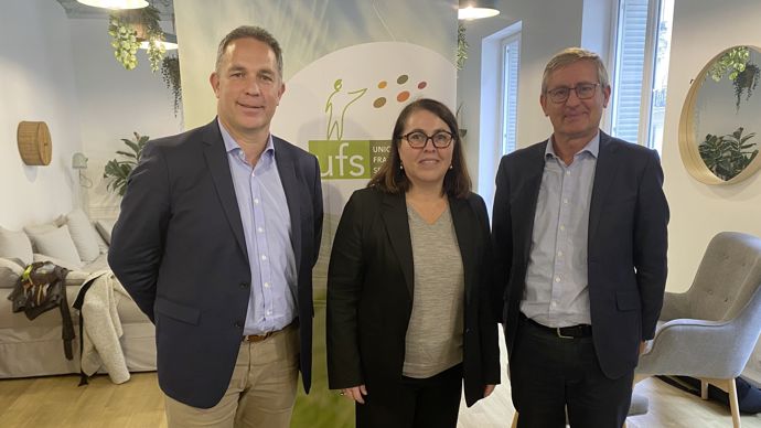 Olivier Paul, président de l'UFS, Rachel Blumel, directrice générale, et Rémi Bastien, vice-président, mercredi 13 novembre, à Paris.