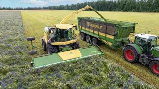 La coupe directe XDisc 710 de Krone reprend la technologie des faucheuses de la marque. La coupe directe XDisc 710 de Krone reprend la technologie des faucheuses de la marque.