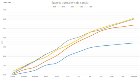 Les exportations australiennes de canola conservent un rythme record.