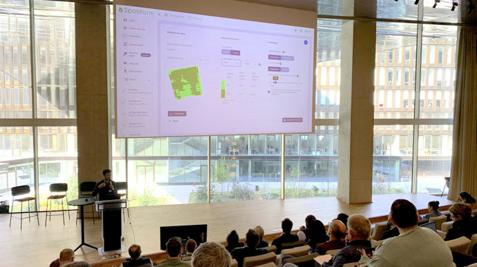 Christophe Duval, chef de projet Spotifarm chez Isagri, a présenté la nouvelle fonctionnalité Spotifarm Organisme, lors de la journée « De l’innovation à l’action » organisée par Isagri Ingénierie, jeudi 27 mars à Saint-Ouen (Seine-Saint-Denis).