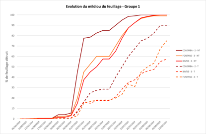 Évolution du mildiou du feuillage - Groupe 1