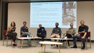 De gauche à droite : Mathilde Elie, chargée de projets, et Robin Dagois, chargé de mission sols, tous deux à Plante & Cité, Charles Dallara (pour Saint-Etienne), Christophe Montil, du Critt horticole de Rochefort (pour Châteauneuf-sur-Charente), Anne Maquignon, pour Rouen, et Jonathan Flandin, directeur ARB Ile-de-France.