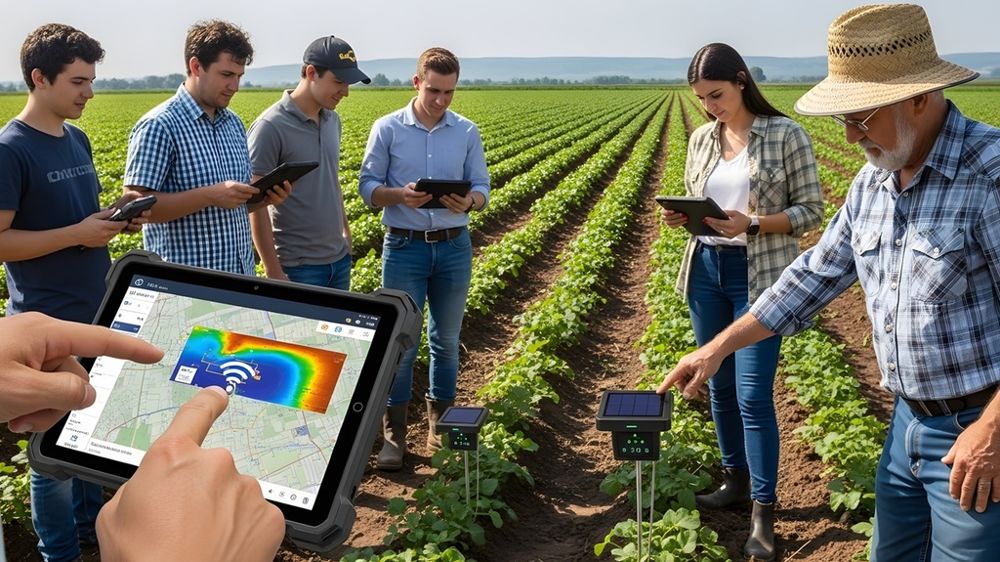 Agriculteurs en formation dans un champ