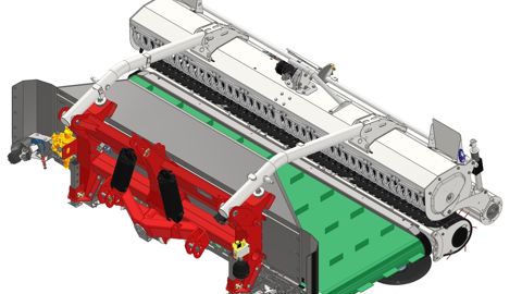 Le R3 Compact s'équipe du pick-up de génération 2.0 avec un béquet pour projeter le fourrage ramassé sur le fond du tapis.