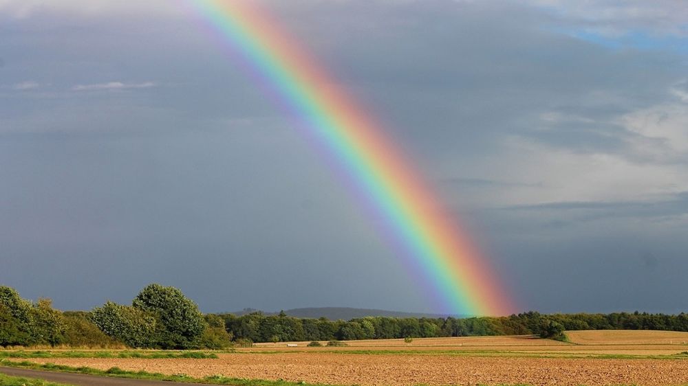 Arc en ciel au-dessus d'un champ.