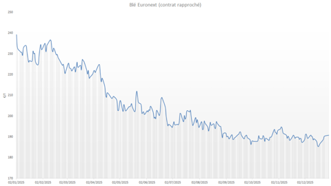 L'année 2025 a été un long déclin pour les cours du blé.