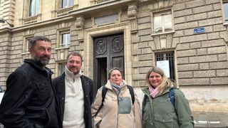 De gauche à droite : Frédéric Mazer, co-président du Modef, Nicolas Guitard, secrétaire national, Valérie Chabrerie, vice-présidente et Sophie Bezeau, directrice, à leur sortie du rendez-vous avec Annie Genevard le 12 janvier 2026.