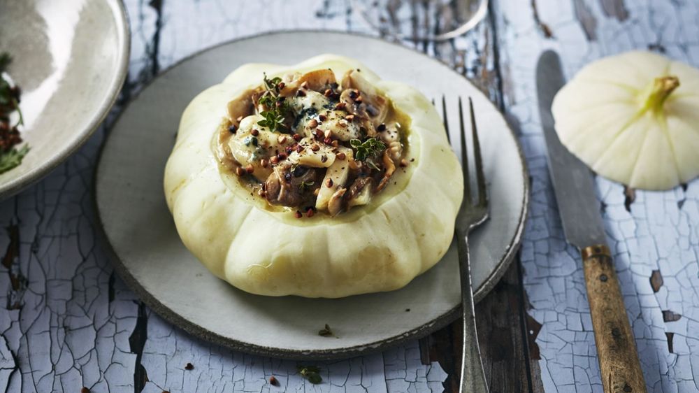 Pâtisson farci aux champignons et au roquefort