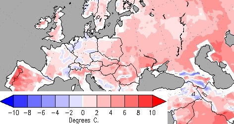 Températures au 1er juillet sur l'Europe.