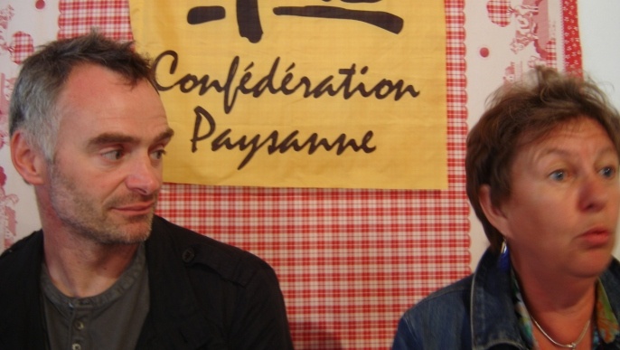 Laurent Pinatel porte parole de la Confédération paysanne et Marie-Noëlle Orain, secrétaire générale. Au Space à Rennes, le 11 septembre2013, ils présentaient les revendications du syndicat sur la Pac pour 2015. 