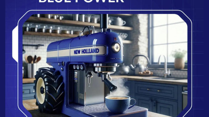 New Holland n'en fini plus de décliner sa finition Blue Powert et la propose sur une macine à café.