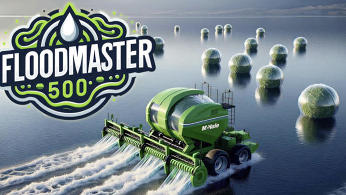 McHale apporte une solution aux éleveurs qui voudraient commencer la campagne de fenaison dans leurs champs détrempés avec la presse Floodmaster.