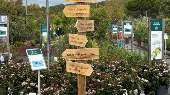 La signalétique au centre de l'espace pépinière.