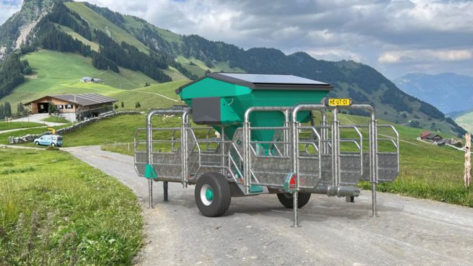 Hanskamp reçoit deux étoiles pour sa station Dac fonctionnant en autonomie à l’extérieur. La FeedStation Mobile permet un accès aux vaches et veaux à une distribution d’aliments individualisée et automatique pendant le pâturage. La FeedStation Mobile repose sur un essieu roulant permettant de la positionner grâce à un tracteur ou véhicule 4x4 dans un pré.